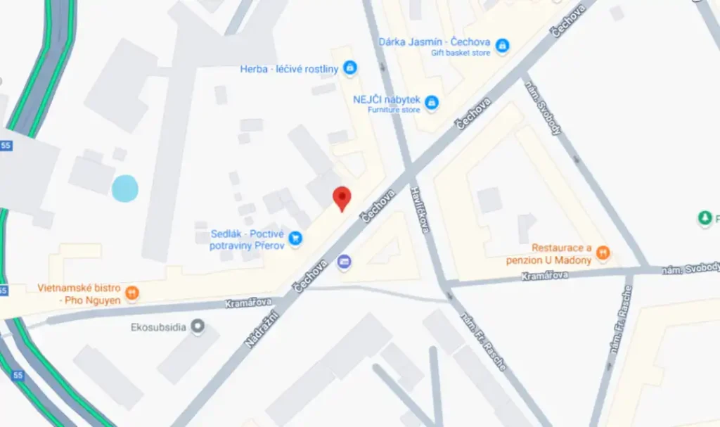 Mapa Čechova ulice číslo 9 medovník obchod