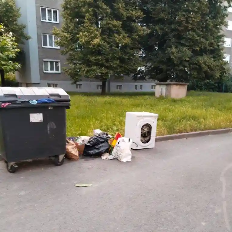 Pračka vedle popelnic v přerově na ulici bratrská
